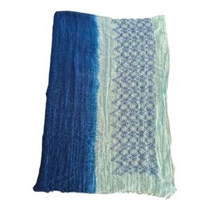 Modelama Blue Ombre Diamond Pattern Linen Blend Scarf Wrap 27x82 EUC
